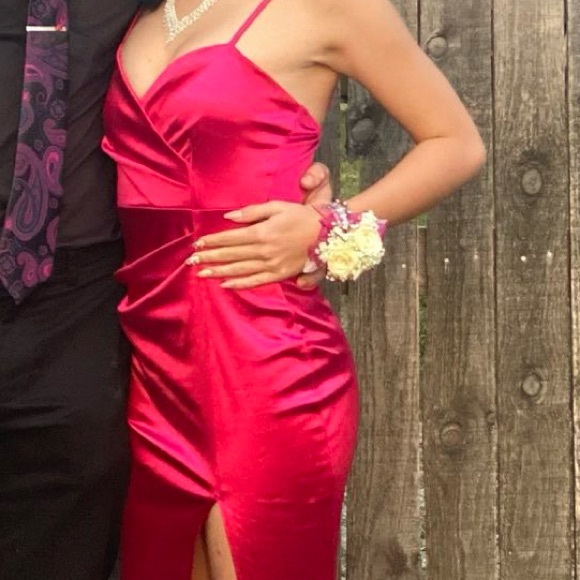 Pink Satin/Silk dress WITH SLIT. - Picture 2 of 3